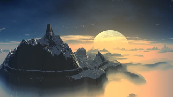 Lever de la lune bleue sur une planète fantastique .