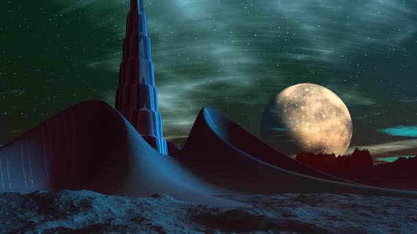 Base des extraterrestres et grande lune . — Video