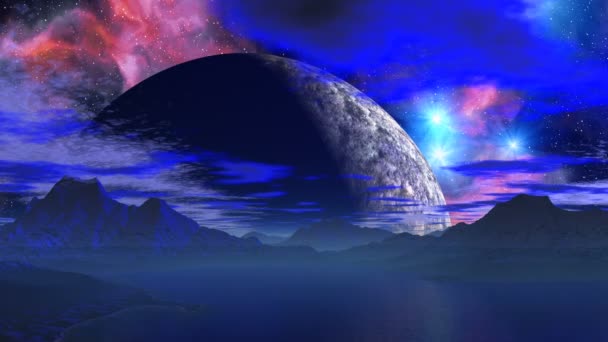 Planète énorme sur l'horizon .