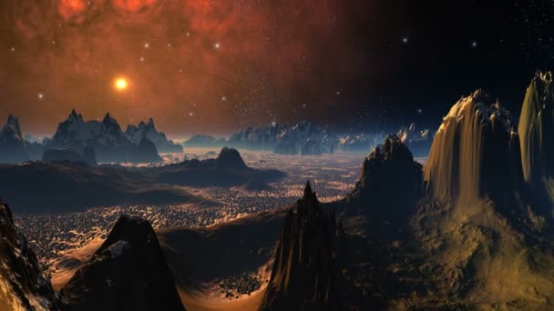 Planète fantastique et nébuleuse rouge 