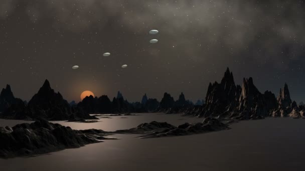 НЛО в небі фантастичні планети. — стокове відео