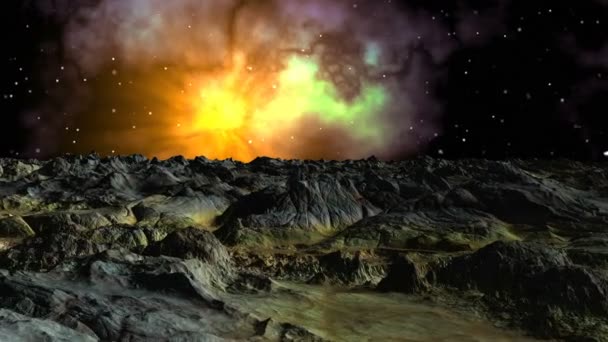 Nébuleuse lumineuse contre un paysage fantastique 