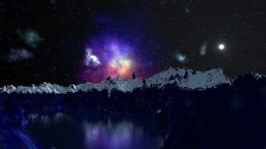 Nebula dağ göle yansıyan