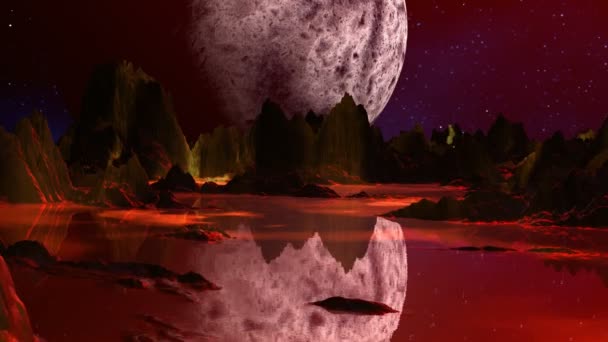 Rode planeet en enorme maan — Stockvideo