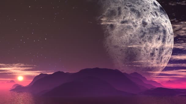 Coucher de soleil et énorme lune 