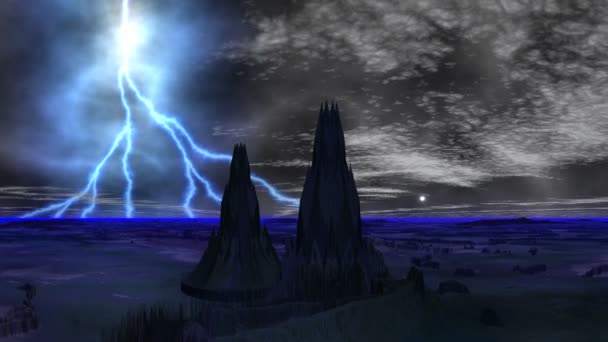 Молния над башнями пришельцев — стоковое видео