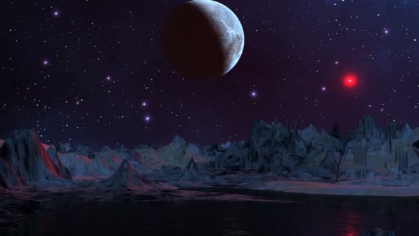 Modrá planeta a červené ufo — Stock video