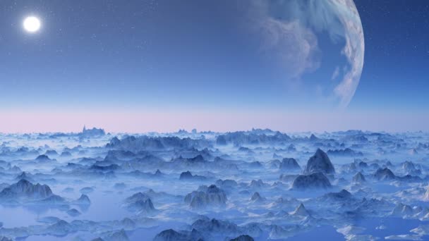 Enorme planeta sobre el horizonte . — Vídeo de stock