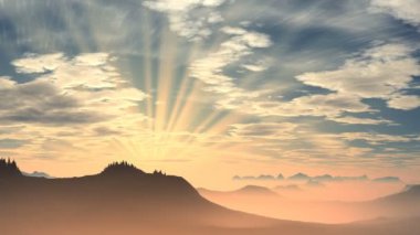 Dağların üzerinden radyant gündoğumu