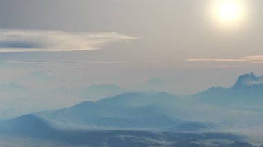 dağlarda sisli gün batımı