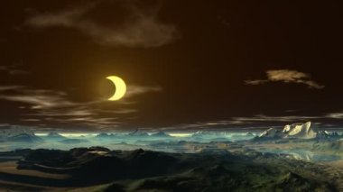 Dağların üzerinden altın ay