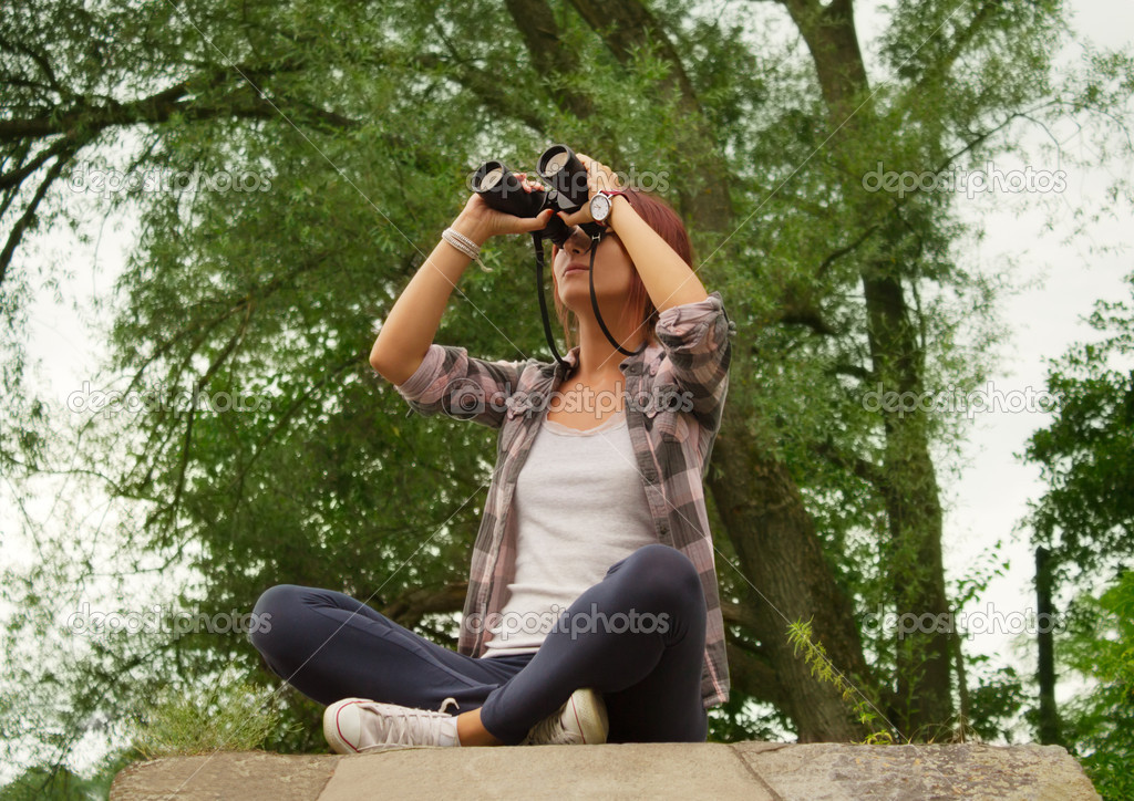 Hiking Woman with Binoculars — Stock Photo © petrunjela 19811763