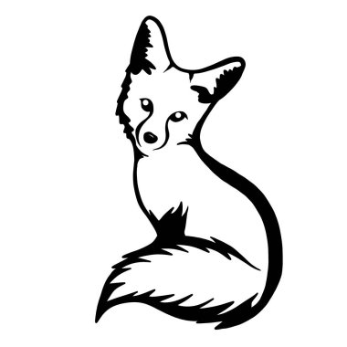 Beyaz arka planda bir tilkinin silueti. Sevimli yırtıcı. Fare avcısı. Kurt, çakal ve köpeğin akrabası.