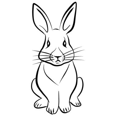 Tavşan ya da tavşan silueti. Beyaz arka planda bir tavşan. Çiftlikten gelen uzun kulaklı bir kemirgen. Yumuşak bir hayvan.
