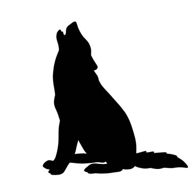 Bir köpek ya da kurt aya karşı uluyor. Yırtıcı bir hayvanın amblemi. Vahşi doğada bir memeli