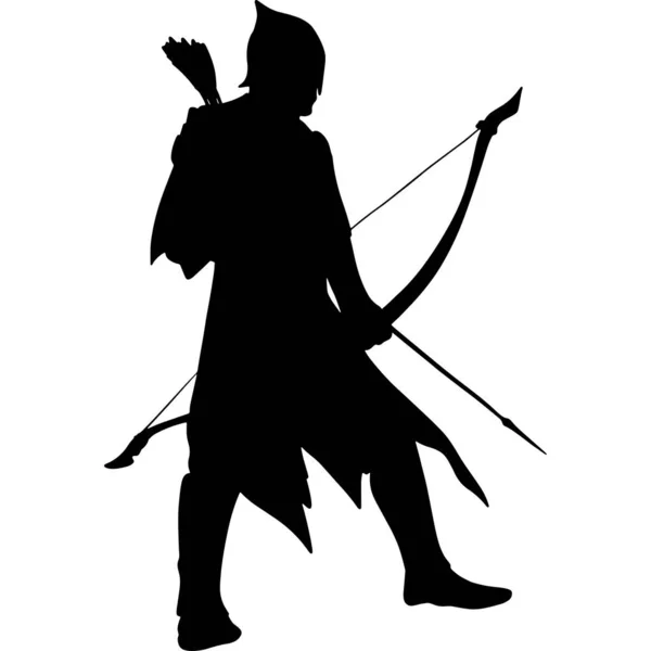 Schwarze Silhouette Eines Bogenschützen Mit Pfeilen Und Bogen Ein Mittelalterlicher — Stockfoto