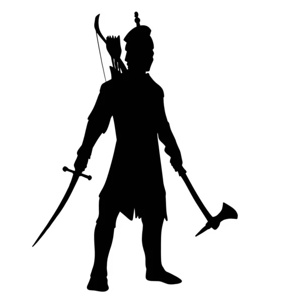 Ein Mittelalterlicher Krieger Mit Schwert Bogen Und Speeren Die Silhouette — Stockfoto