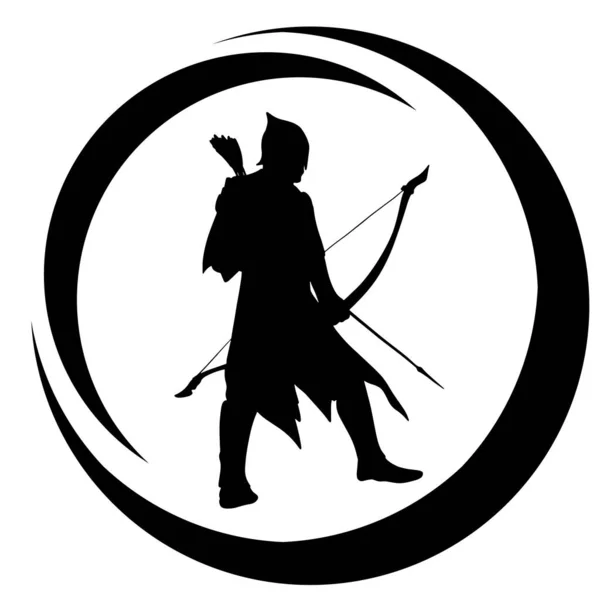 Kılıç, yay ve mızraklı ortaçağ savaşçısının madalyası ya da damgası. Düşmana saldıran bir suikastçının silueti.