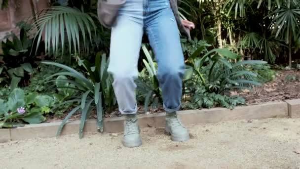 Carefree afro woman enjoying a dance in a nature environment with green plants. — Stock Video