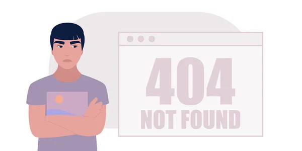 Sitio Web 404 Concepto Error Mujer Joven Con Computadora Ilustración — Vector de stock