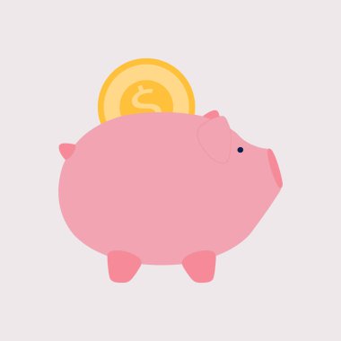 Domuz kumbarası çizimi. Düz bir şekilde vektör illüstrasyonu