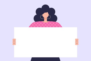 Boş pankartı, afişi, posteri olan karakter. Düz bir şekilde vektör illüstrasyonu