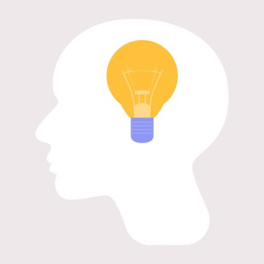 Ampullü insan kafası silueti. Düz bir şekilde vektör illüstrasyonu