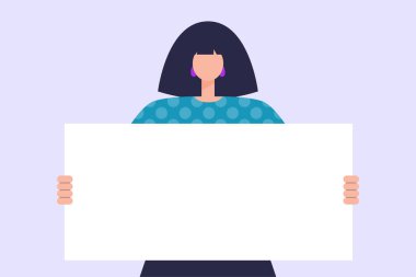 Boş pankartı, afişi, posteri olan karakter. Düz bir şekilde vektör illüstrasyonu