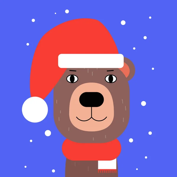 Cabeza Oso Con Sombrero Navidad Tema Año Nuevo Navidad Ilustración — Archivo Imágenes Vectoriales