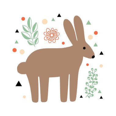 Tavşan çizimi. Orman hayvanı. Düz bir şekilde vektör illüstrasyonu