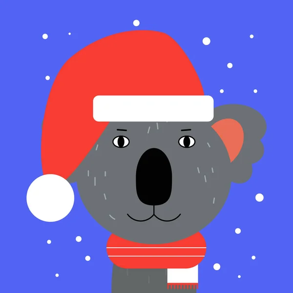 Cabeza Koala Sombrero Navidad Tema Año Nuevo Navidad Ilustración Vectorial — Archivo Imágenes Vectoriales