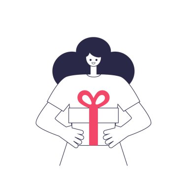 Karakterde hediyeler var. Renkli düz vektör illüstrasyonu