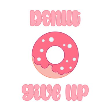 Donut Pes 'in İllüstrasyonu. Vektör harfleri. Kartlar, çıkartmalar, giysiler ve diğer şeyler için tasarım