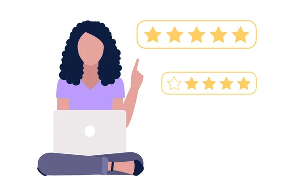 Conceptul Star Rating Ratele Caracter Tinere Ilustrație Vectorială Stil Plat — Vector de stoc