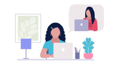 Konferans videosu. Düz bir şekilde vektör illüstrasyonu