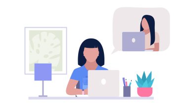 Konferans videosu. Düz bir şekilde vektör illüstrasyonu