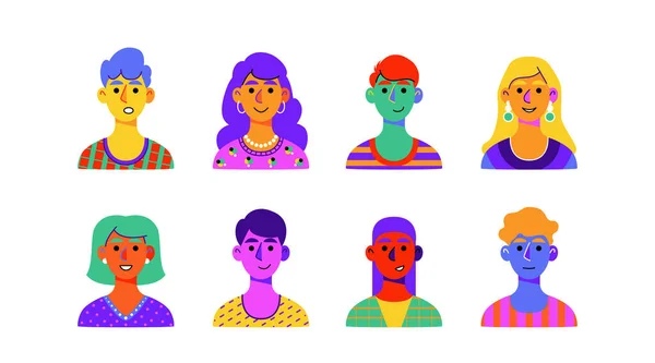 Karakter Portreleri Koleksiyonu Kadın Erkeklerin Renkli Avatarları Düz Bir Şekilde Telifsiz Stok Illüstrasyonlar