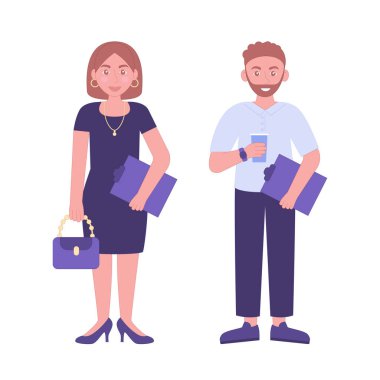 Gülümseyen ofis çalışanları. Düz bir şekilde vektör illüstrasyonu
