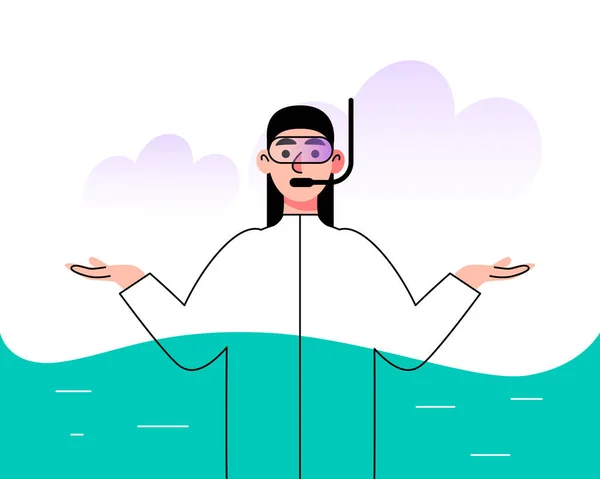 Personaje Enmascarado Bajo Agua Ilustración Vectorial Estilo Plano — Vector de stock