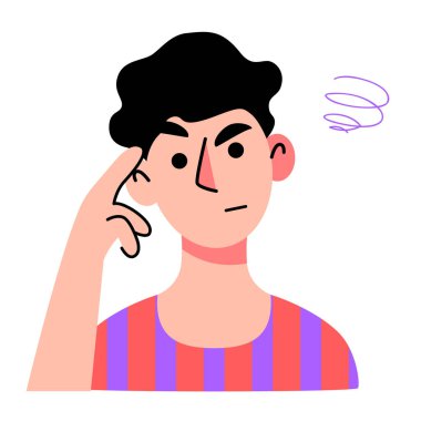 Şüpheci bir karakter. Renkli düz vektör illüstrasyonu