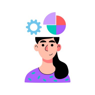 Düşünme süreci. Beyin mekanizmaları ve beyindeki işlemler. Düz bir şekilde vektör illüstrasyonu