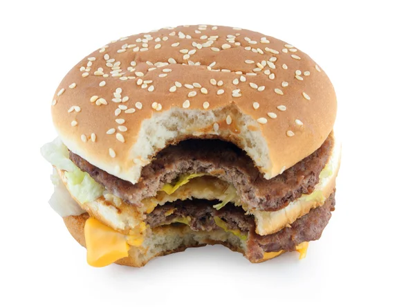 Gebeten hamburger geïsoleerd op witte achtergrond — Stockfoto