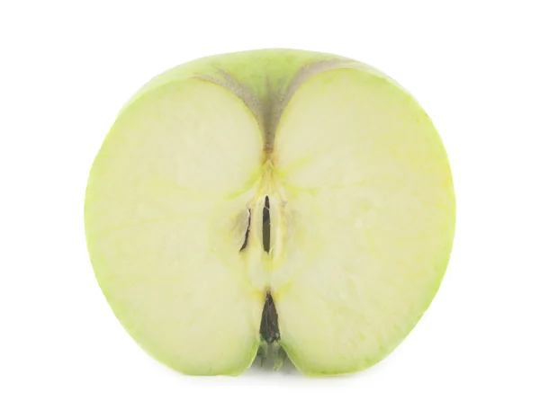 Ήμισυ του close-up πράσινου μήλου που απομονώνονται σε λευκό — Φωτογραφία Αρχείου