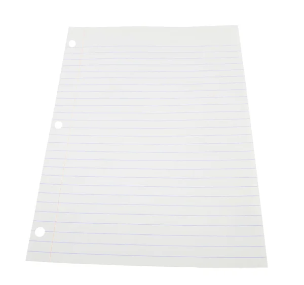 Uma página arrancada do caderno isolado em fundo branco — Fotografia de Stock