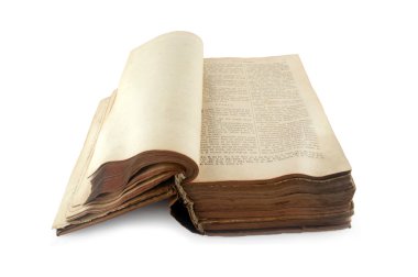 eski açık antika kitap beyaz zemin üzerine izole