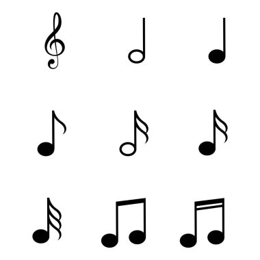 Müzik notaları ayarlandı. Beyaz arkaplandaki siyah notalar - hisse senedi vektörü.