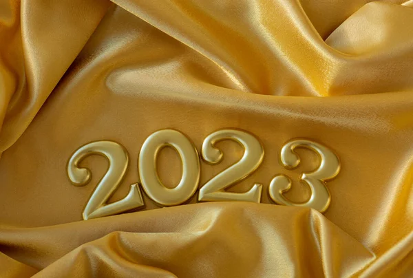 Frohes Neues Jahr 2023 Neujahrsferien Postkarte Goldfarbe Zahlen Auf Dem — Stockfoto