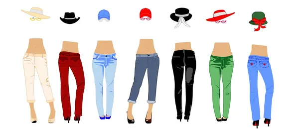 Ladies in Jeans and hats — Stock Vector