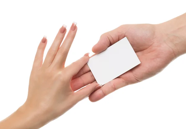 Hand deliver the card, blank sheet of paper — Stock Photo, Image