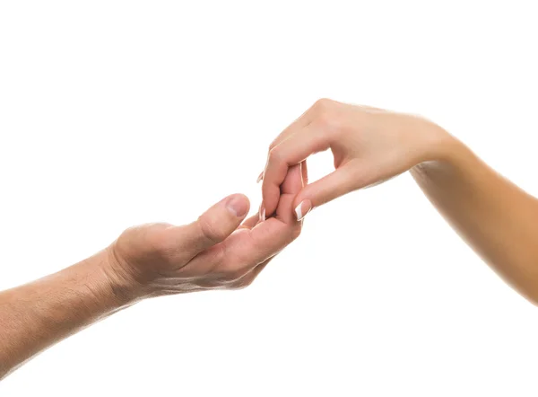 Ręka mężczyzny i kobiety delikatnie dotknąć ręką — Zdjęcie stockowe